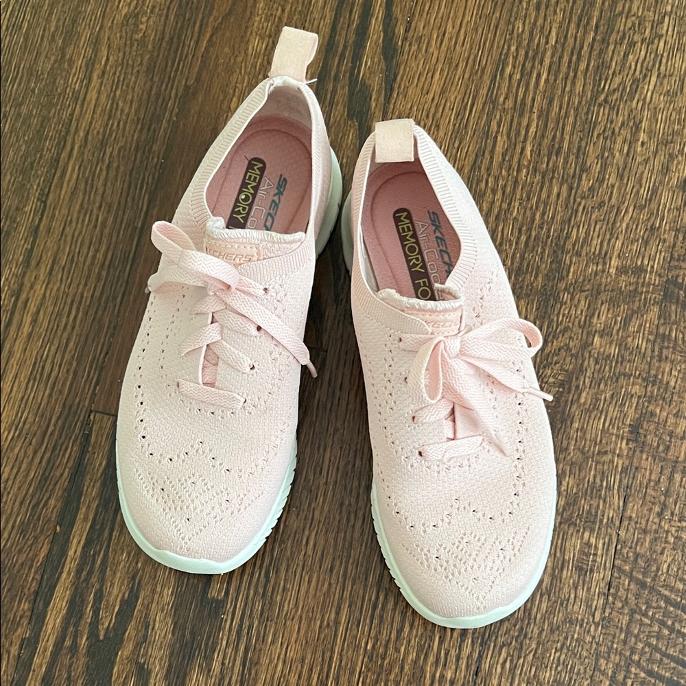 Skechers Pale Pink Knit Slip-On Sneakers with Memory Foam